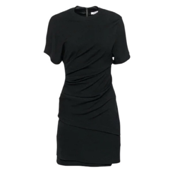 HELMUT LANG | Layered Ruched Side Fitted Short Sleeve Mini Black Dress Size 0 - Picture 1 of 9